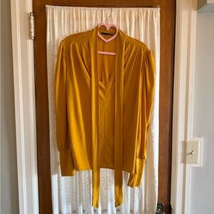 Zara Mustard Yellow Blouse with Tie Front Detail